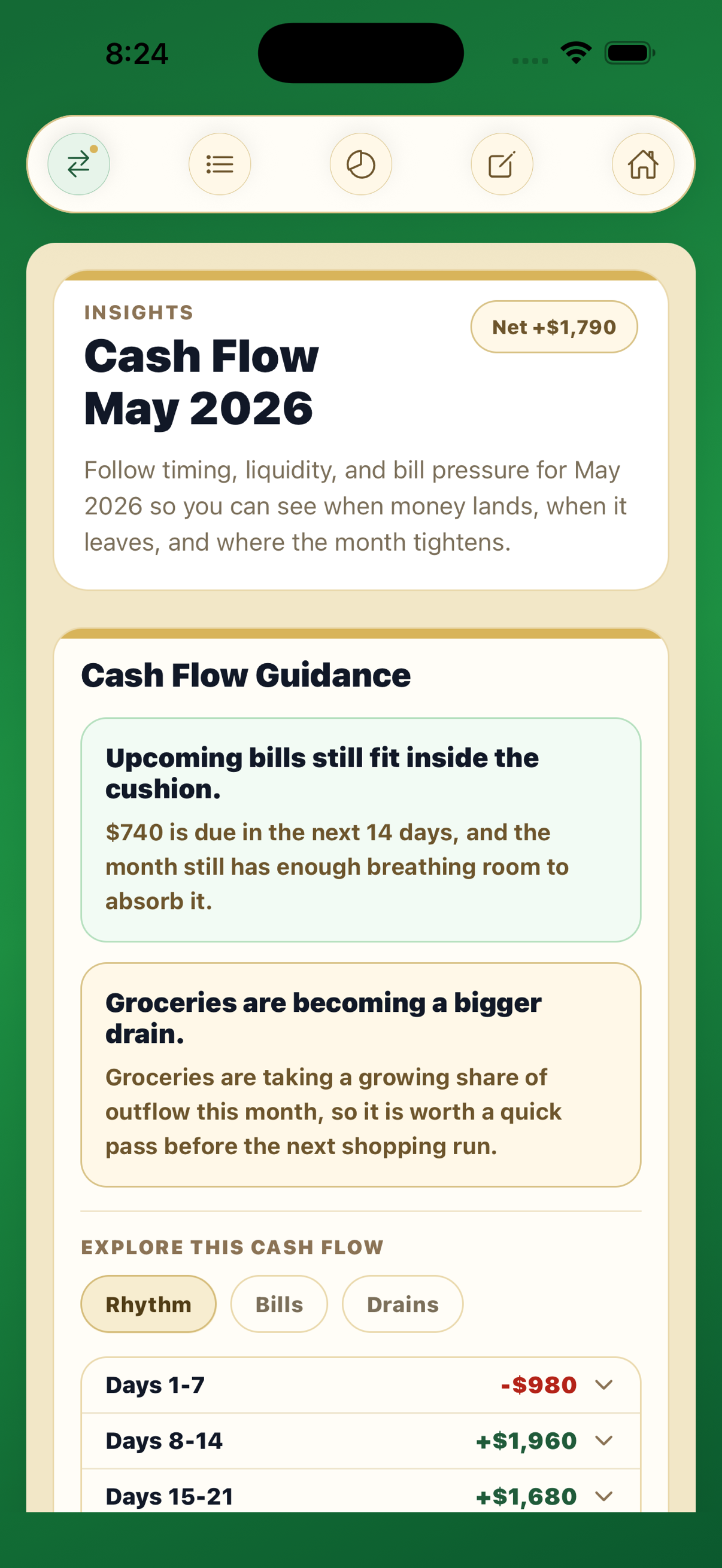 Centscribe cash flow screen